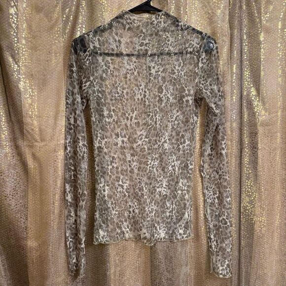 Free People Lady Lux Printed Sheer Layer Green Mesh Long Sleeve Top Med NWOT - Picture 1 of 5